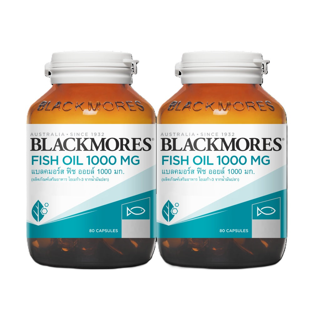 BLACKMORES FISH OIL 1000 MG แบลคมอร์ส ฟิช ออยล์ 1000 มก. 80 เม็ด แพค 2 ขวด