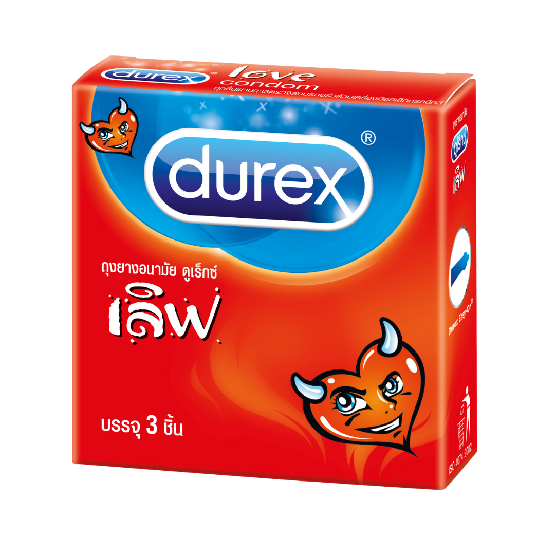 Durex Love ดูเร็กซ์ เลิฟ ถุงยางอนามัย ขนาด 52.5 มม. (บรรจุ 3ชิ้น/กล่อง)
