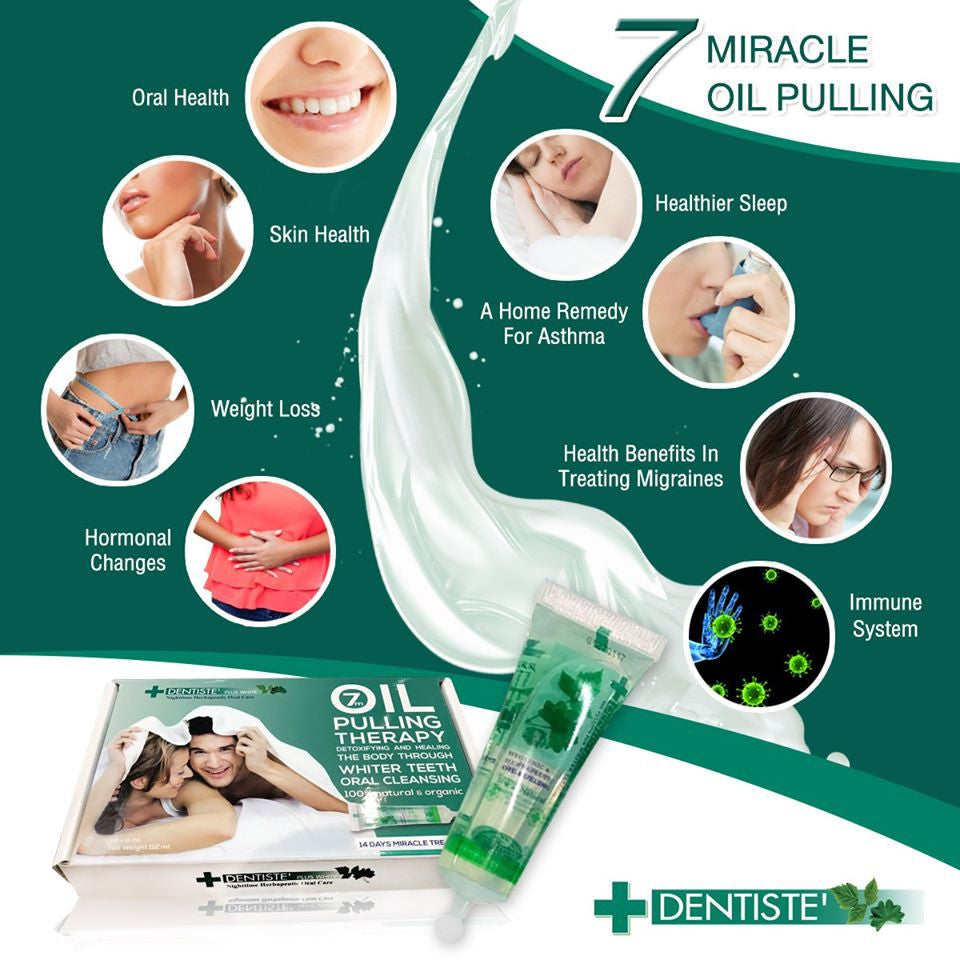 Dentiste' Miracles Oil Pulling น้ำยาบ้วนปาก ดีทอกซ์ช่องปาก 7คุณประโยชน์ ลดไมเกรน สุขภาพผิว 14ชิ้น/กล่อง เดนทิสเต้