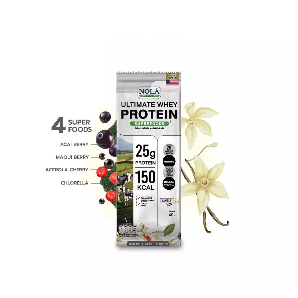 NOLA WHEY PROTEIN PLUS อัลติเมท เวย์โปรตีน รสวนิลา 7 ซอง