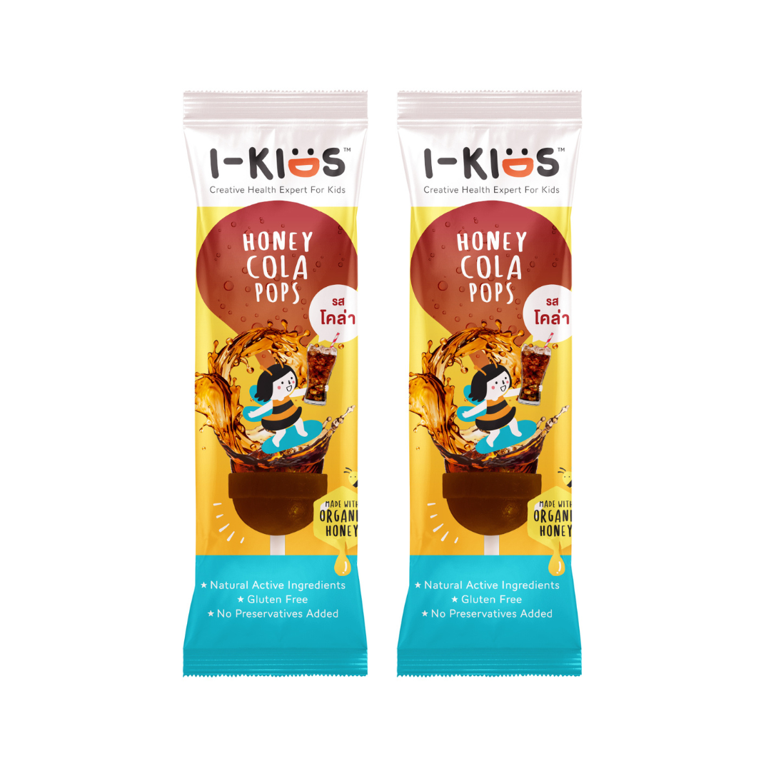 (Pack 2) I-Kids Honey Cola Pops ไอ-คิดส์ ป๊อปส์ ลูกอม ผสม วิตามินสำหรับเด็ก 10 g. (รสโคล่า)