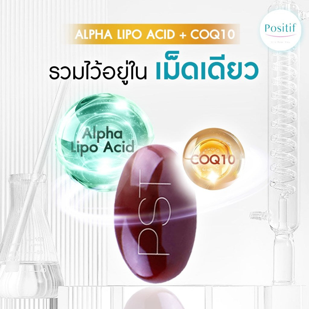 POSITIF ALPHA-LIPO ACID+CoQ10 โพสิทีฟ อัลฟาไลโป Q10 วิตามินอี 15 SOFT CAPSULES