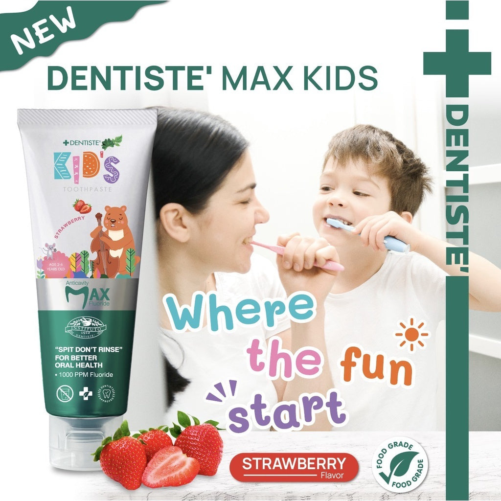 Dentiste' Premium Kids Set สำหรับเด็ก 2-6 ปี ยาสีฟันแปรงแห้งเด็ก สูตร Strawberry 60g. + แปรงสีฟันเด็ก ขนแปรงนุ่มพิเศษ