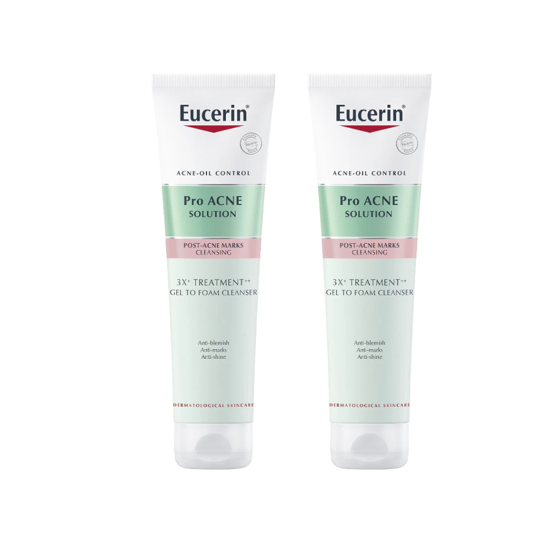 Eucerin Pro ACNE SOLUTION 3X TREATMENT GEL TO FOAM CLEANSER 150 ML PACK.2 เจลโฟมล้างหน้าสูตรอ่อนโยน สำหรับผิวเป็นสิวง่าย แพคคู่