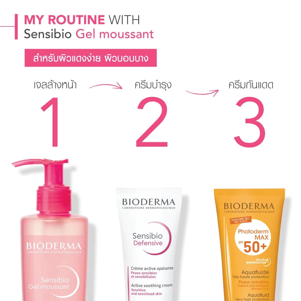 Bioderma Sensibio Gel Moussant 200 ml เจลล้างหน้าสูตรไม่เซล่า สำหรับผิวแพ้ ระคายง่าย