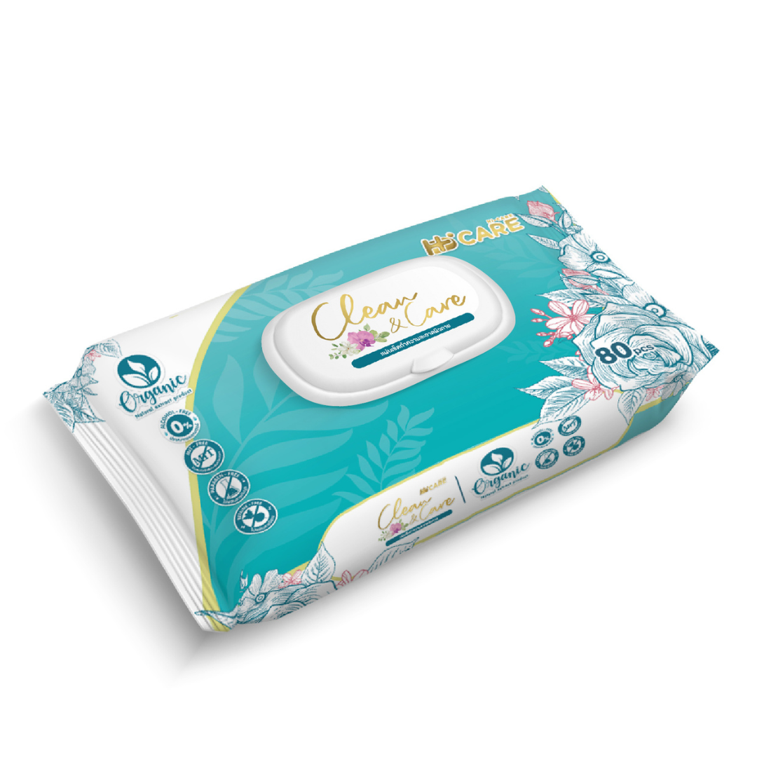 Hi-Care CLEAN&CARE Organic 100% Wet Wipes ทิชชู่เปียก แผ่นเช็ดทำความสะอาดผิวกาย