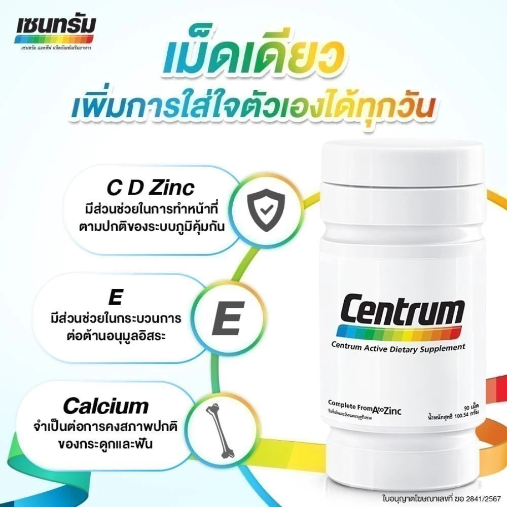 CENTRUM ACTIVE DIETARY SUPPLEMENT เซนทรัม แอคทีฟ ผลิตภัณฑ์เสริมอาหาร วิตามินรวม สำหรับทุกคน