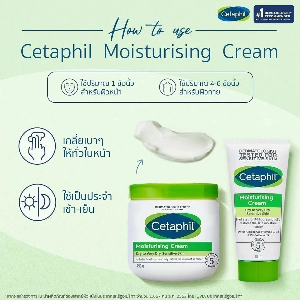 Cetaphil Moisturising Cream เซตาฟิล ครีมบำรุงผิว ให้ความชุ่มชื้น คืนความแข็งแรงให้ผิวบอบบางแพ้ง่าย 453 g.