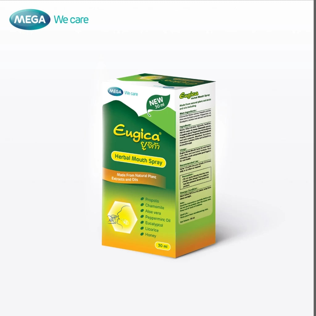MEGA We care EUGICA HERBAL MOUTH SPRAY เมก้าวีแคร์ ยูจิก้า เฮอร์บอล เม้าท์ สเปรย์