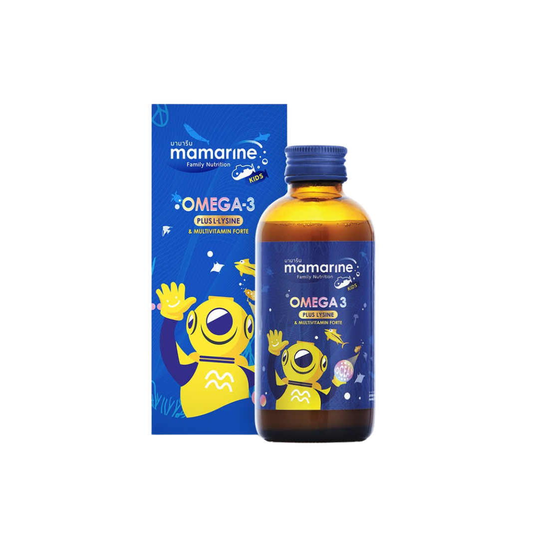 Mamarine Omega-3 Plus Lysine and Multivitamin Forte 120 ml (สูตรสีน้ำเงิน)
