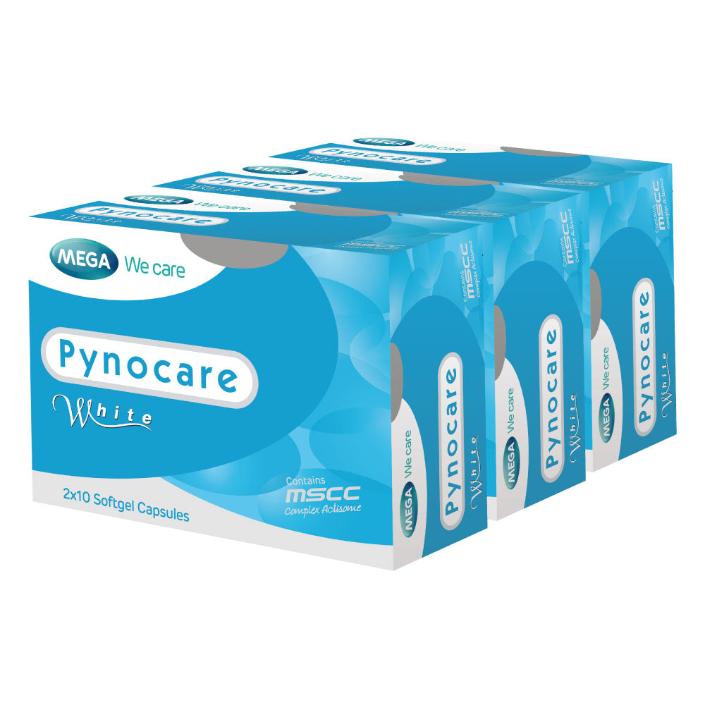MEGA We care PYNOCARE WHITE 520 MG. SET  เมก้า ไพโนแคร์ไวท์ 20 เม็ด แพ็ค 3 (3x20'S)