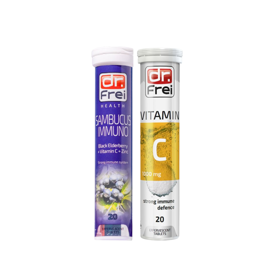 (Deal Duo) SWISS ENERGY SAMBUCAS IMMUNO 20 tablet + Dr.Frei Vitamin C 1000 MG. 20 tablet