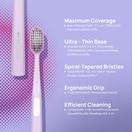 [แพ็ค 2] Dentiste' Advanced Care & Premium Toothbrush แปรงสีฟันขนนุ่ม 0.01 มม หัวแปรงกว้างพิเศษ 15 มม. สีม่วง เทา ฟ้า