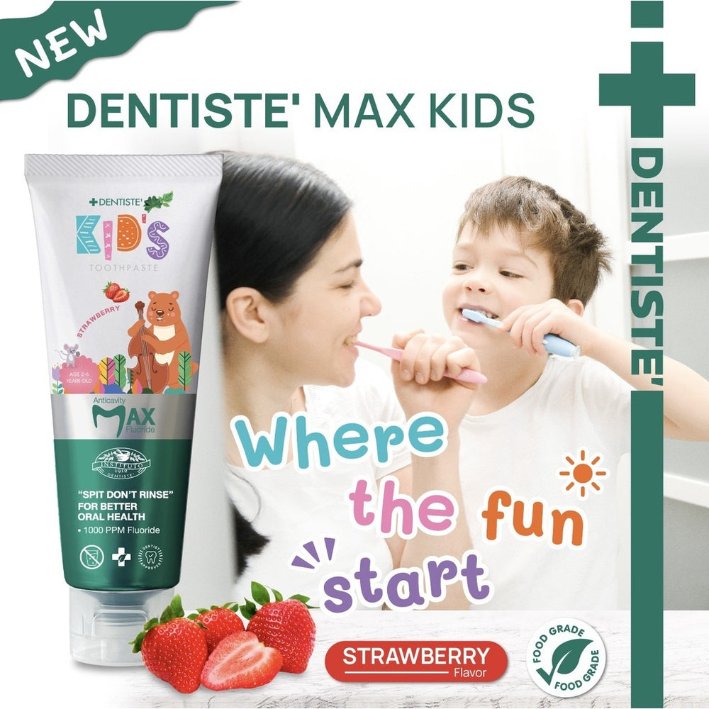 Dentiste' Premium Kids Set สำหรับเด็ก 2-6 ปี ยาสีฟันแปรงแห้งเด็ก สูตร Strawberry 60g. + แปรงสีฟันเด็ก ขนแปรงนุ่มพิเศษ