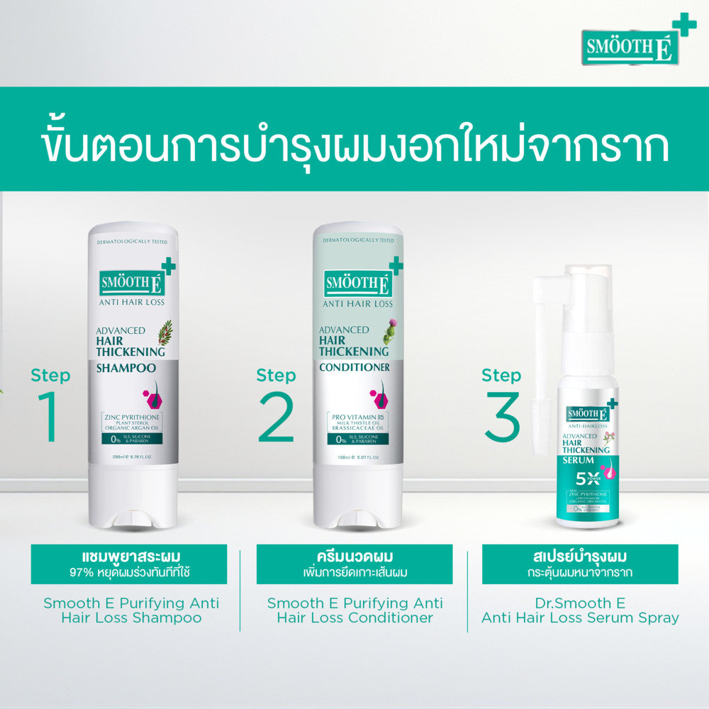 [เซ็ตขายดี] Smooth E Anti Hair Loss Mini Set รักษาและฟื้นบำรุงเส้นผม สำหรับปัญหาผมร่วง รังแค คันศีรษะ ผมมัน สูตรอ่อนโยน
