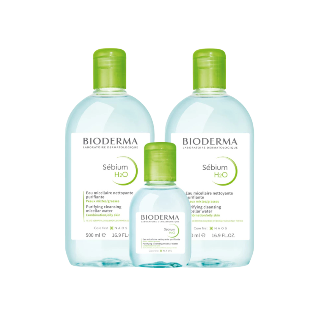 Bioderma Sebium H2O ไมเซล่าคลีนซิ่งวอเตอร์ คลีนซิ่งผิวแพ้ง่าย-เป็นสิวง่าย (500 มล. 2 ขวด + 100 มล.)