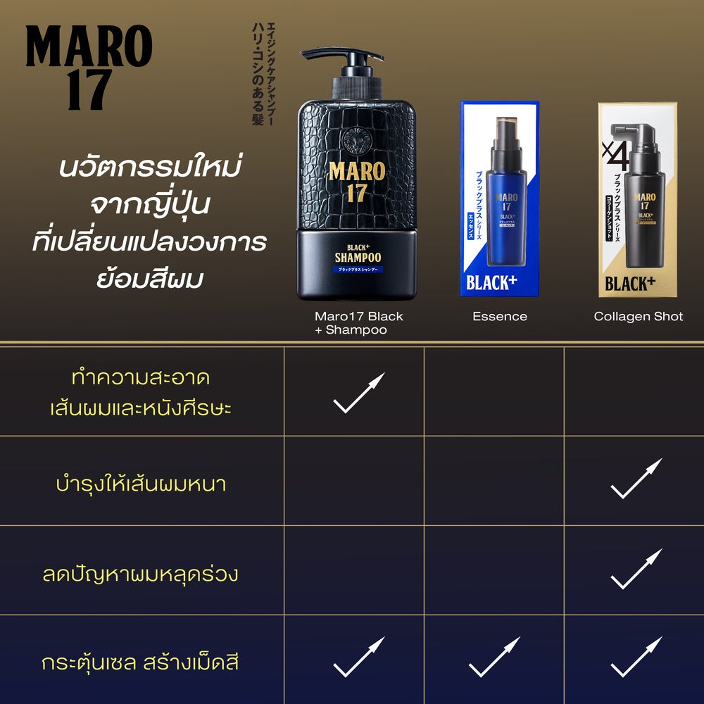 Maro Complete Set [สูตรผมดกดำ+ไม่ร่วง]17 Black Plus 350 ml.+Collagen Shot 50 ml. แชมพู เซรั่ม นวัตกรรมจากญี่ปุ่น