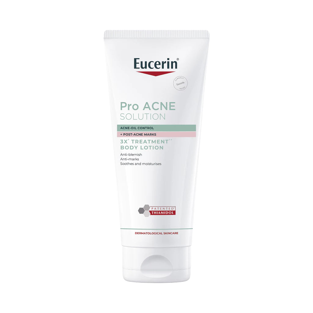 Eucerin Pro ACNE SOLUTION THIAMIDOL 3X TREATMENT BODY LOTION 200 ML โลชั่นลดสิว รอยสิวที่หลังและลำตัว
