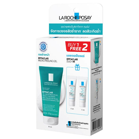 LA ROCHE POSAY - EFF Micro Peeling Gel 50ml + Duo+M 3mlx2 (3PCS) ลาโรชโพเซย์ ชุดดูแลปัญหาสิวสำหรับความรุนแรงของสิวมาก