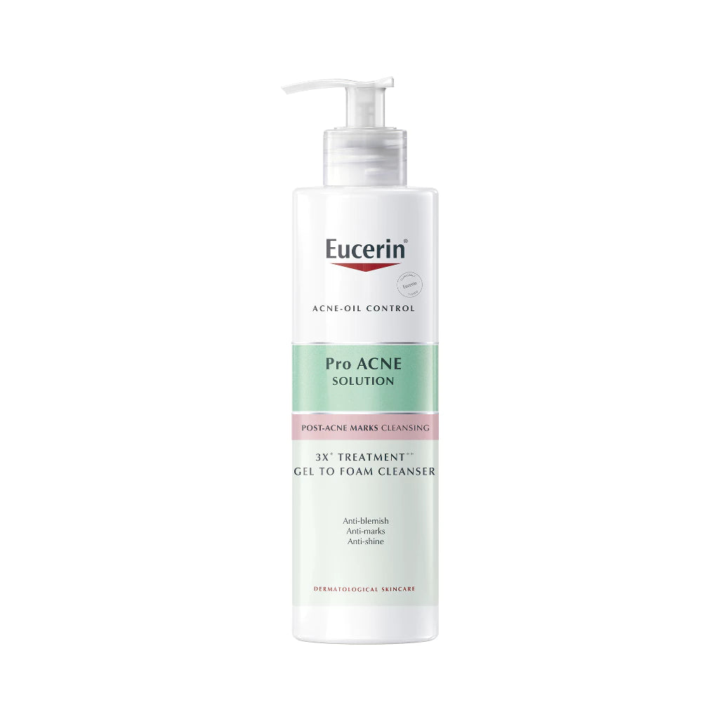 Eucerin Pro ACNE SOLUTION 3X TREATMENT GEL TO FOAM CLEANSER 400 ML เจลโฟมล้างหน้าสูตรอ่อนโยน สำหรับผิวเป็นสิวง่าย